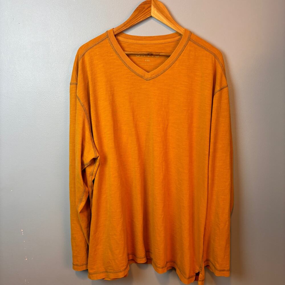 Orvis V-Neck Long Sleeve Shirt Henley Men's XXL Orange 100% Cotton Mens